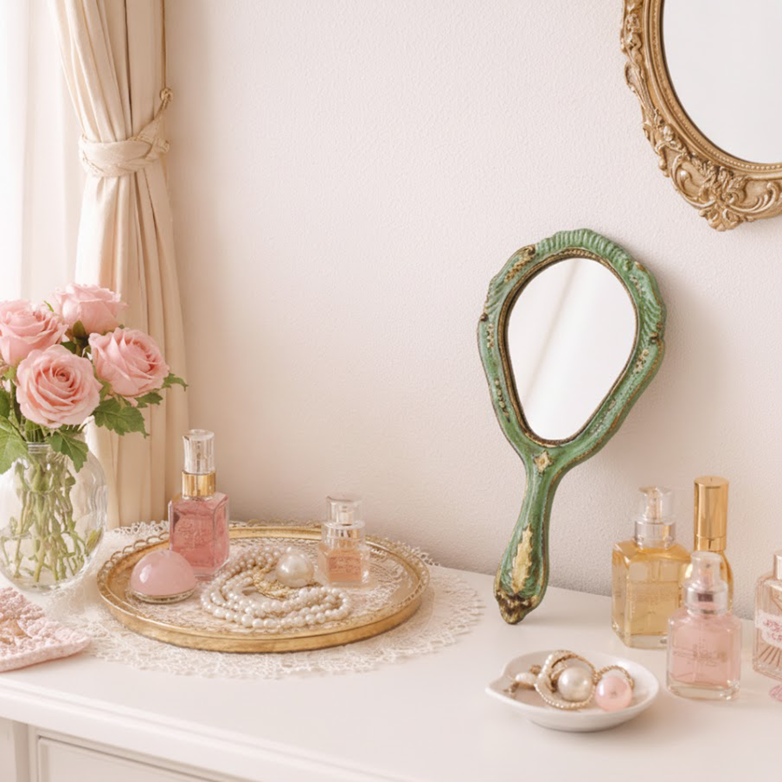 Specchio Vanity Verde in Legno